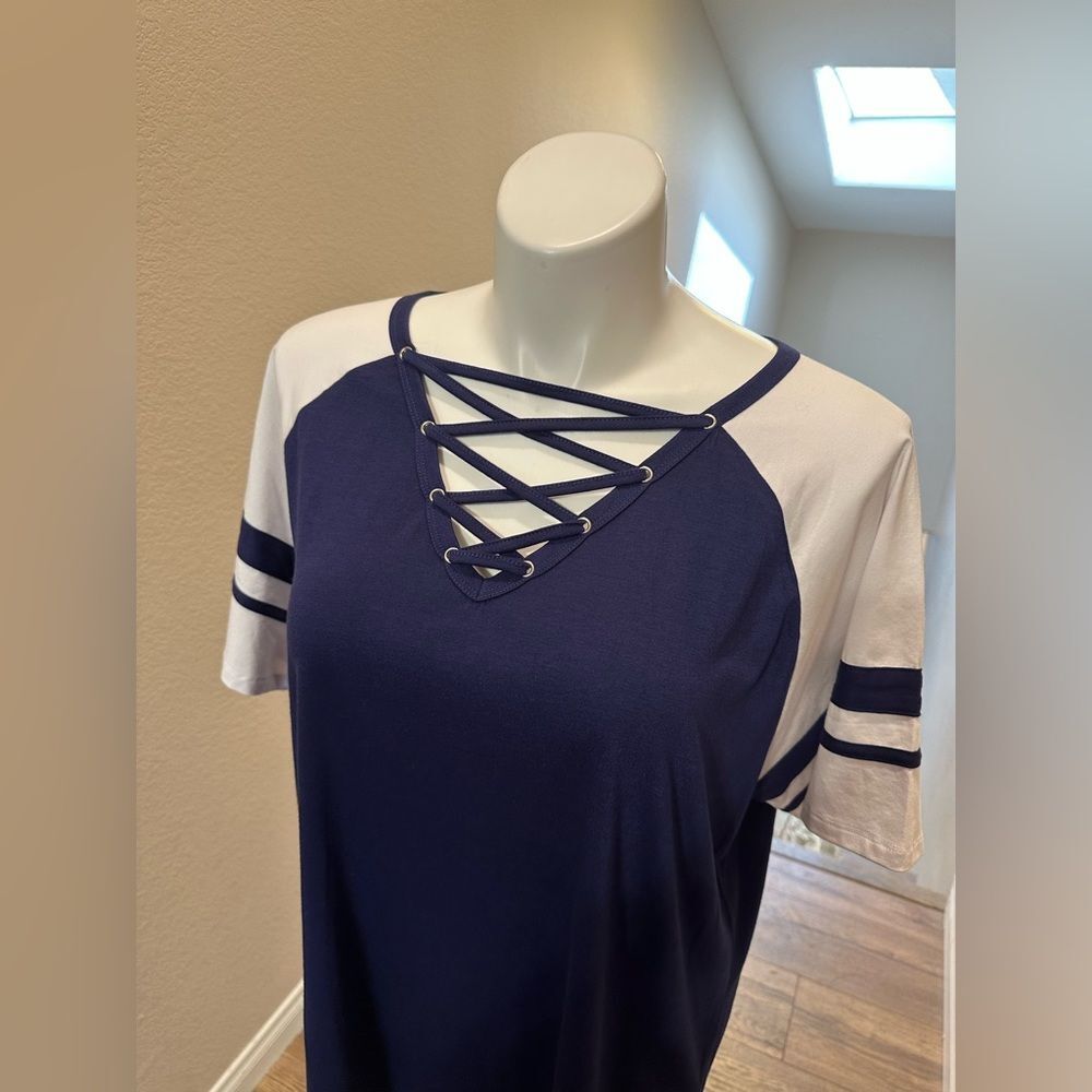 Woman’s Jersey Style Top Navy White 3XL